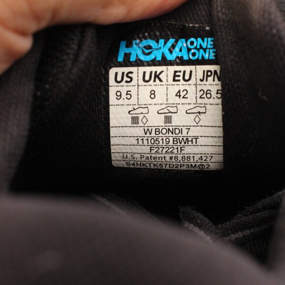 Hoka One One Bondi 7 Women's Size 9.5 Running  Sneakers Black White 1110519 BWHT - Picture 3 of 10